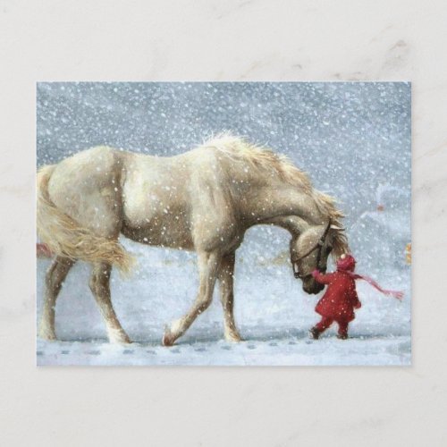 Child Leading A Horse In The Snow Postcard