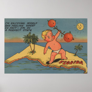 Child Lifting Barbell of Oranges Poster