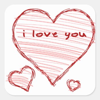Child-like Declaration Of Love In Crayon & Marker Square Sticker by egogenius at Zazzle