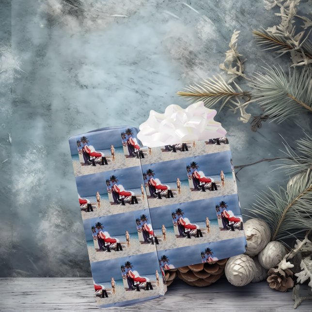 Child Looks At Santa Claus Sitting On Beach Wrapping Paper (Creator Uploaded)