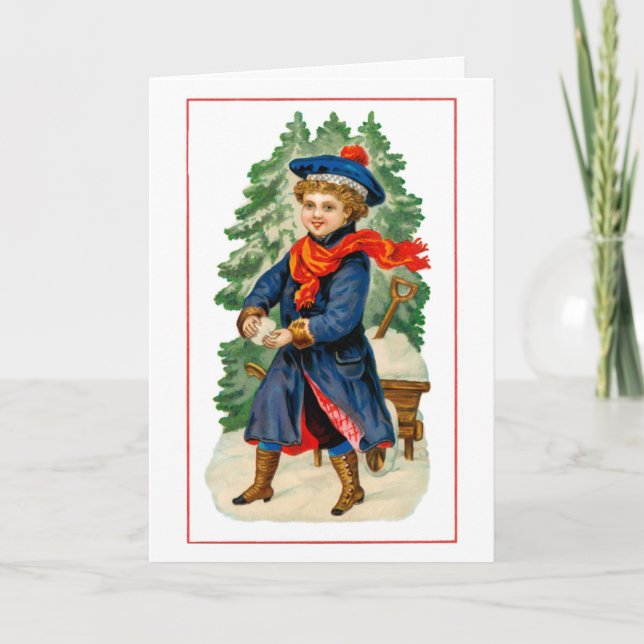Child Making Snowball Holiday Card (Front)