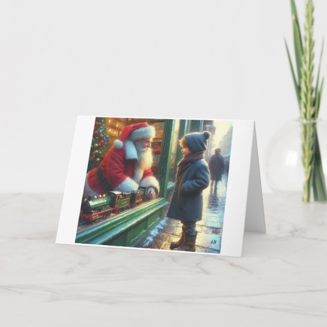 Child Meeting Santa Through Window,  Holiday Card (Front)