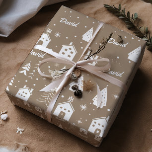 Child Name Brown Craft Christmas Wrapping Paper Sheets