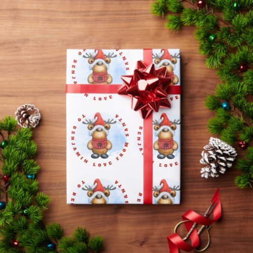 Child Name From Santa Cute Reindeer Wrapping Paper