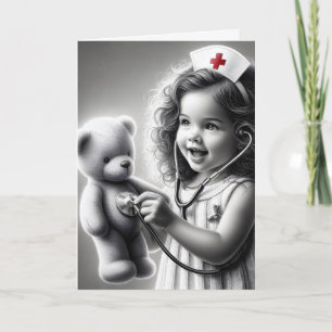 Child Nurse With Teddy Bear Card