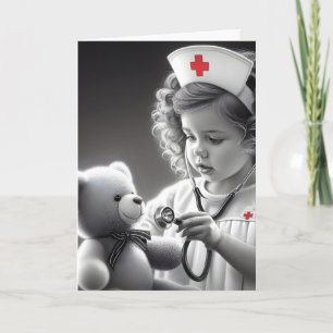 Child Nurse With Teddy Bear Card