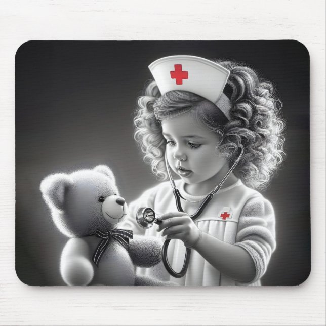 Child Nurse With Teddy Bear Mouse Pad (Front)