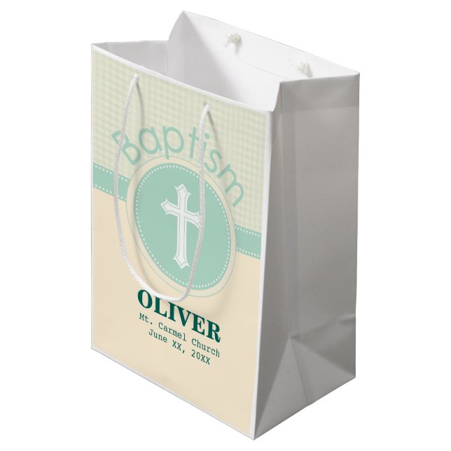 Child of God Baptism, Gender Neutral Green Medium Gift Bag (Front Angled)