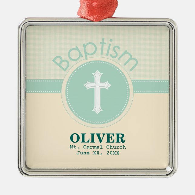 Child of God Baptism, Gender Neutral Green Metal Ornament (Front)