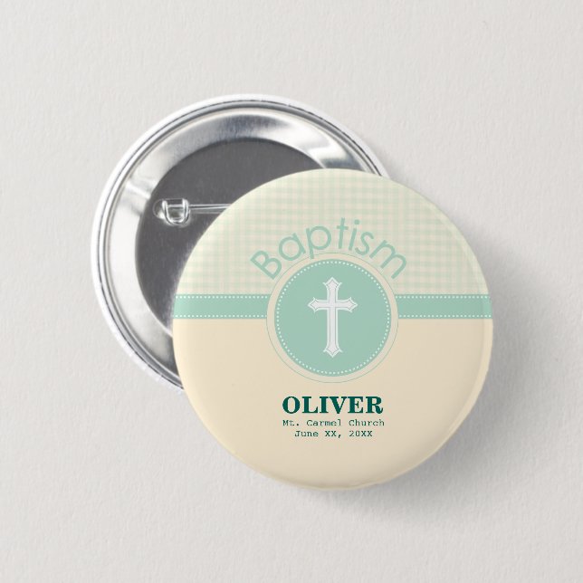 Child of God Baptism, Gender Neutral Green Pinback Button (Front & Back)