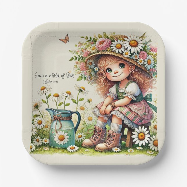 Child of God daisy girl Paper Plates (Front)