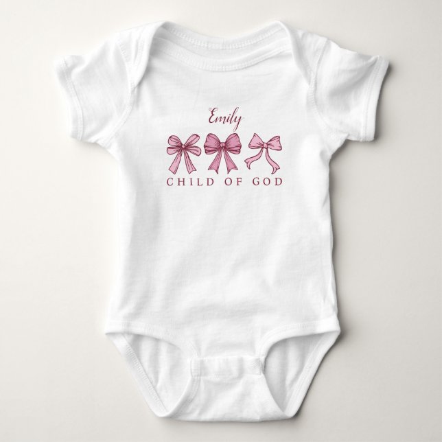 Child of God Pink Bows Coquette Baby Shower Name  Bodysuit (Front)