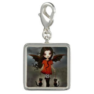 Child of Halloween Vampire Black Cats Fantasy Art Charm