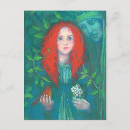 Child of the forest red haired girl green shades postcard