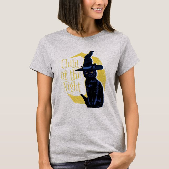 Child of the Night Black Cat and Moon T-Shirt (Front)