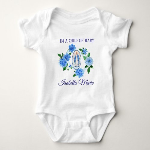 Child of Virgin Mary  Blue Dahlia Flowers Baby Bodysuit