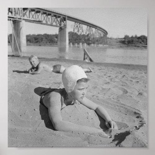 Child on a Beach Redding CA Vintage Style Poster