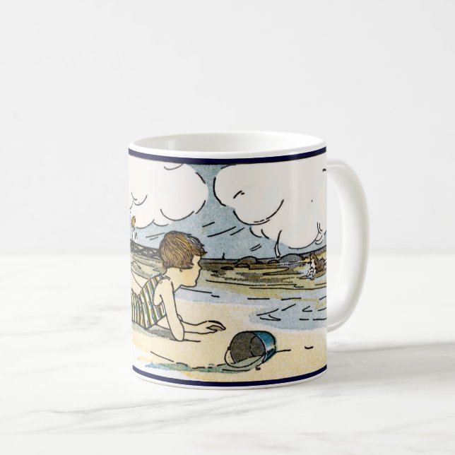 Child on Beach Vintage Art Coffee Mug (Front Right)