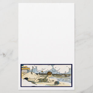 Child on Beach Vintage Art Stationery