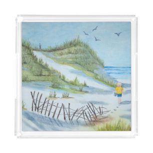 child on beach watercolor acrylic tray