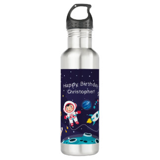 child on the moon, monogrammed name stainless steel water bottle