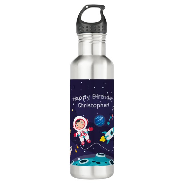 child on the moon, monogrammed name stainless steel water bottle (Front)