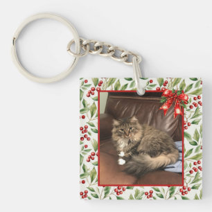 Child or Pet Photo - Holly and Berries Keychain