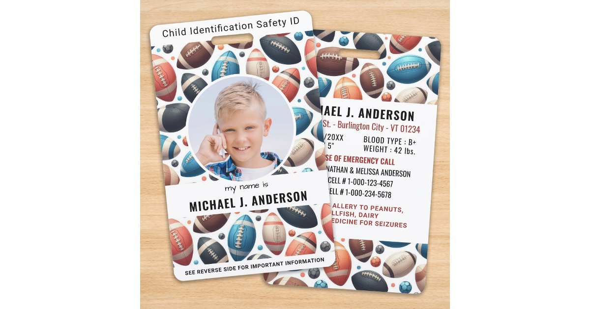 Child Photo Emergency ID Boys Kids Identification Badge | Zazzle