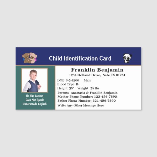 Child Photo Id Identification Student Card Custom Name Tag