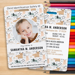 Child Photo Identification Safety Dog Pattern Kids Badge