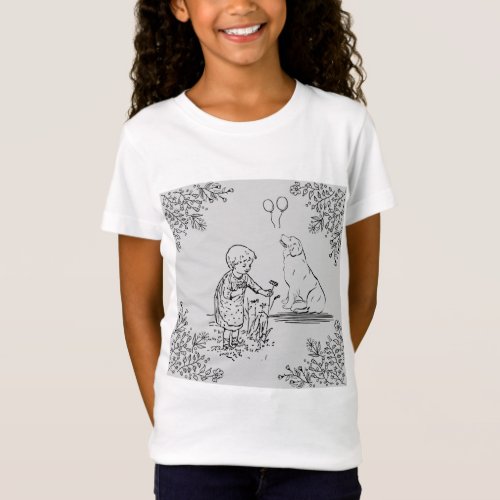 child picking flowers with a dog T_Shirt