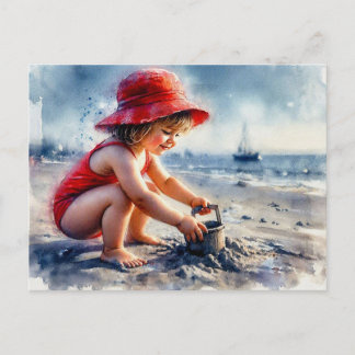 Child Playing on Sunny Beach,  Postcard