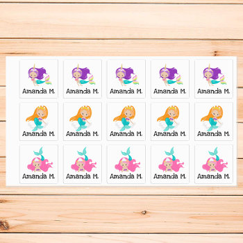 Child Pretty Mermaid Waterproof Iron On Clothing Kids' Labels by ColorFlowCreations at Zazzle
