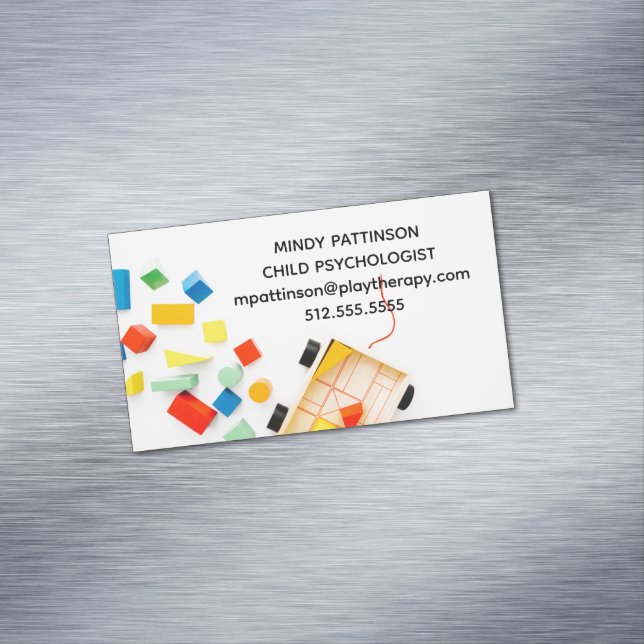Child Psychologist Play Therapy Toy Blocks Photo Business Card Magnet (In Situ)