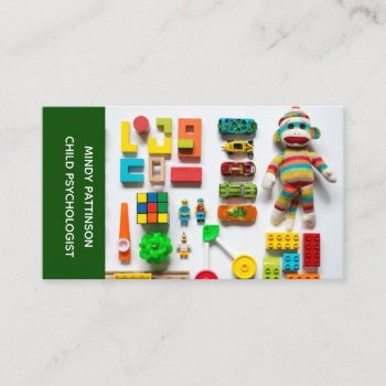 Child Psychologist Play Therapy Toys Photo Green Business Card by epicdesigns at Zazzle
