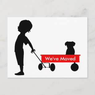 Child Pulling Red Wagon New Address Announcement Postcard