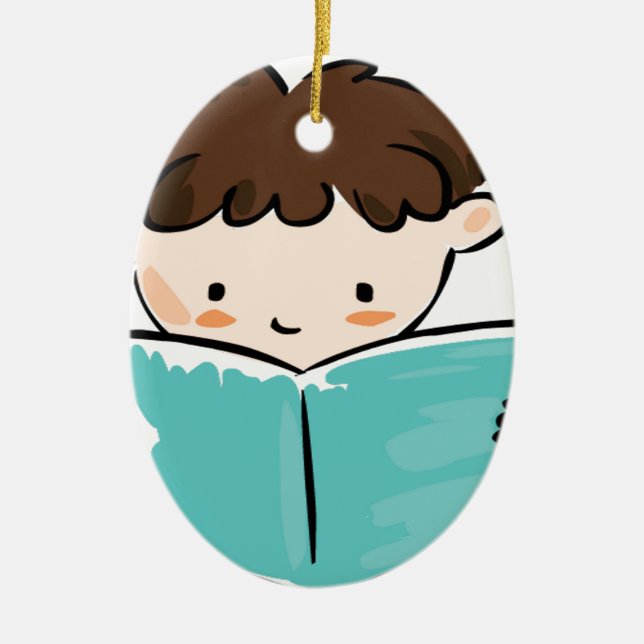 Child reading a book ceramic ornament (Front)