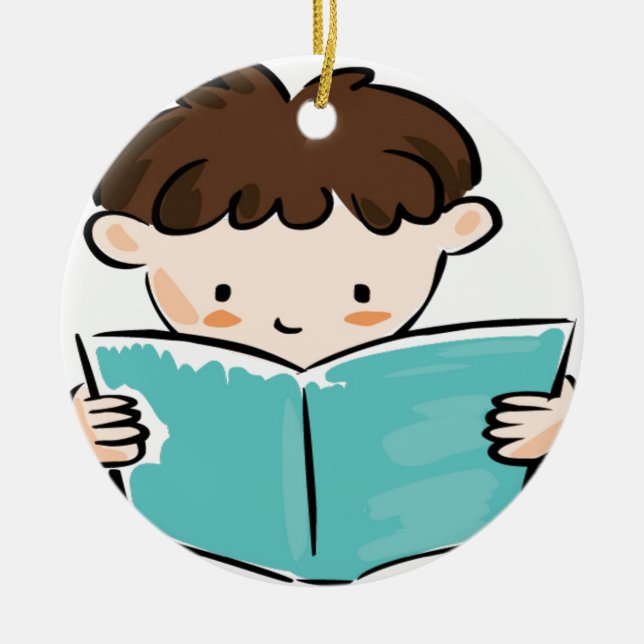 Child reading a book ceramic ornament (Front)