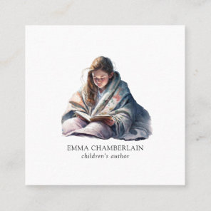Child Reading A Book Children's Author  Square Business Card