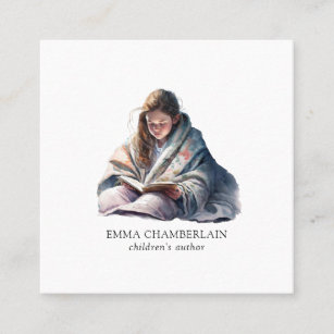 Child Reading A Book Children's Author  Square Business Card