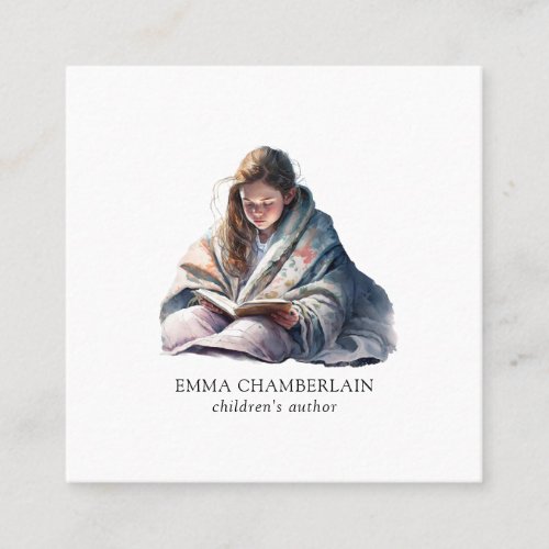 Child Reading A Book Childrens Author  Square Business Card