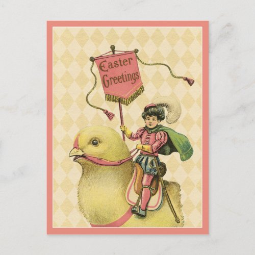 Child Riding Easter Baby Chick Holiday Postcard