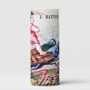Child Riding Grasshoppers Pillar Candle