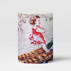 Child Riding Grasshoppers Pillar Candle