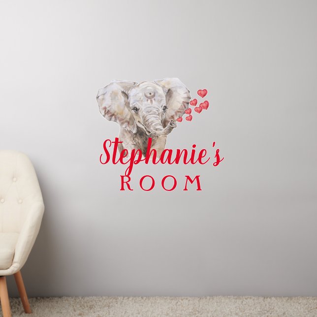 Child Room Pink Elephant Personalized name Wall Decal (Living Room 2)
