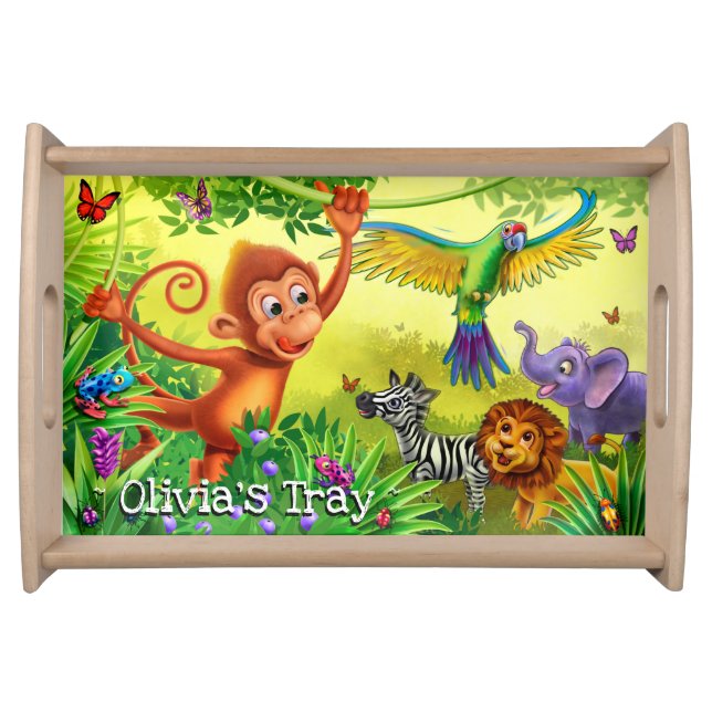 Child’s custom wooden jungle animals serving tray (Front)