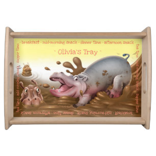 Child’s custom wooden serving tray Hippos.