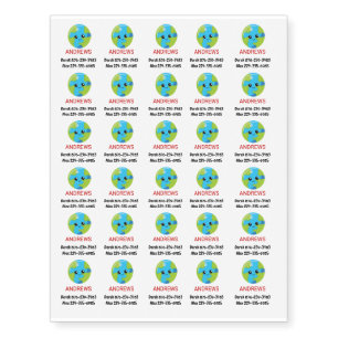 Child Safety Lost Phone Number Fun Space Earth Temporary Tattoos