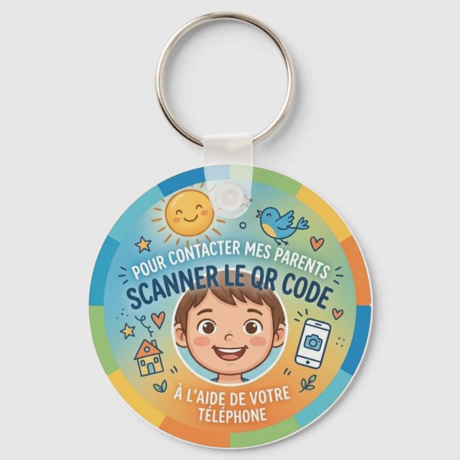 Child Safety QR Code To Contact Parents Keychain (Front)