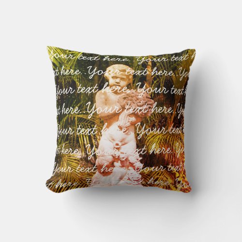 Child Statue Photography With Custom Text Throw Pillow